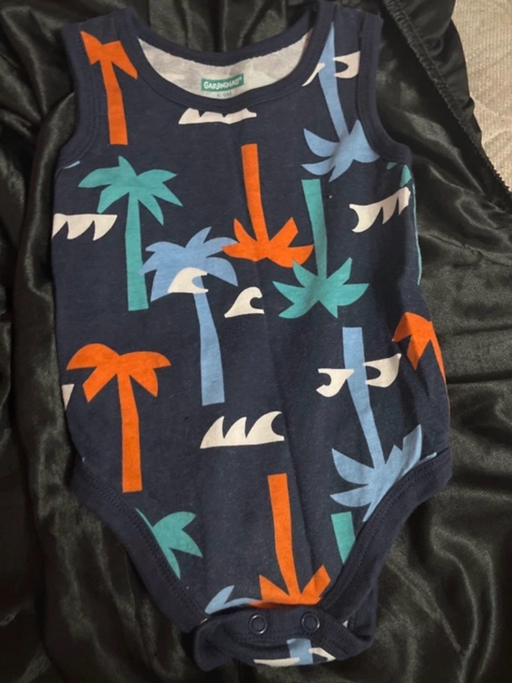 Garanimals Navy Palm-Print Sleeveless Baby Bodysuit with Orange & Teal
